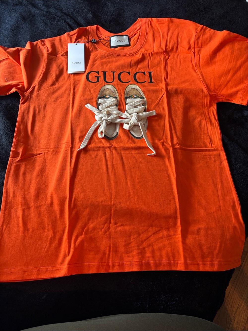 Brand New !!  Orange Tee with Sneaker Graphic Read 👇 - Picture 2 of 3